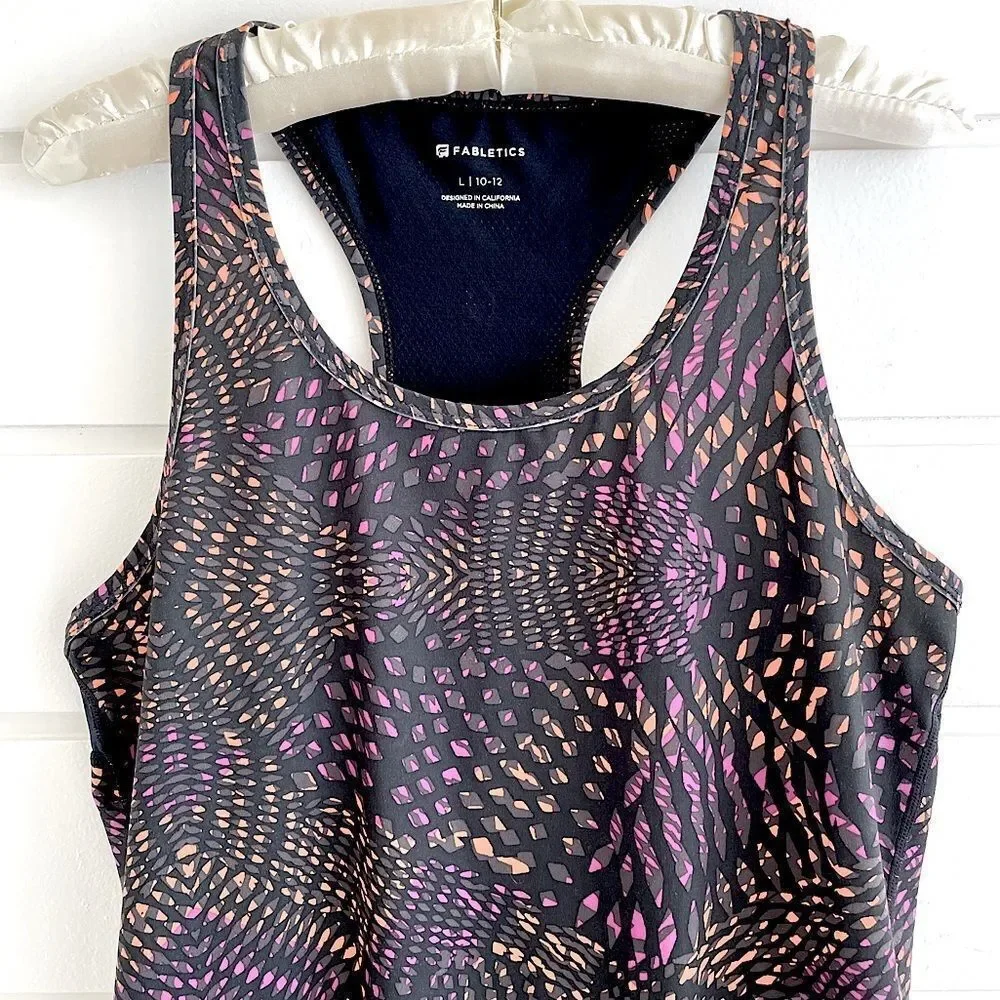 Fabletics Leon Racerback Tank Top Fractal Print L